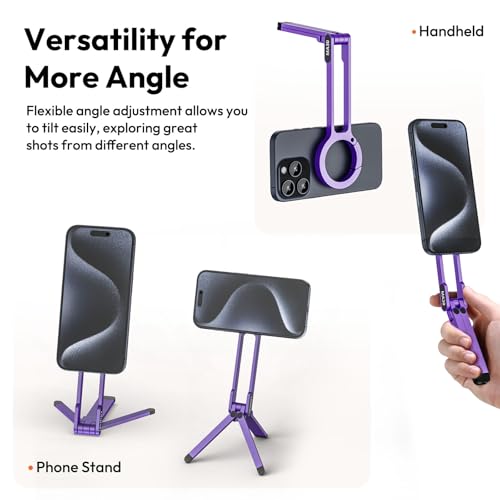 Image of ULANZI MA30 Magnetic Phone Tripod Stand for iPhone-Aluminium Maglock Smartphone Mini Tripod Pocket Cell Phone Stand Strong Magnet Quick Mount Compatible with iPhone 17 16 15 14 13 12 Series, Purple