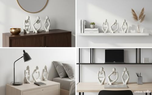 Image of Thinker Men Statue Set of 3 Modern Art Showpiece Sculpture Decoration Items for Home Decor Living Room Bedroom Bookshelf Table Office (Beige Crystal Thinker)