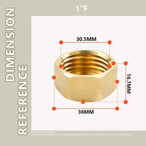 Bwintech 2 Pcs 1" Female BSP Thread Brass Female Cap Hex Socket Pipe Plug Fittings Connector for Pipe Connecting Conversion - Image 2
