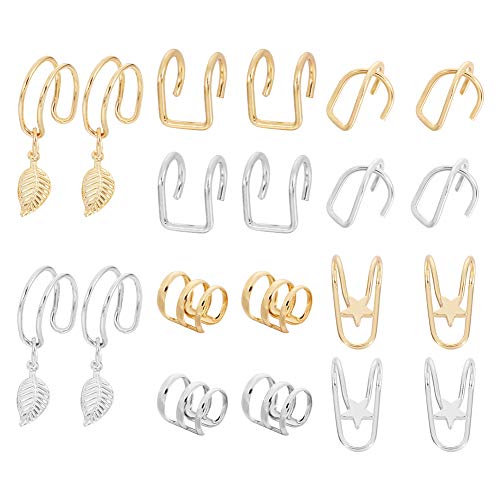 fidget pencil 10 Pairs Stainless Steel Ear Cuff Earrings for Women Men Helix Cartilage Clip on Earrings Non Piercing Earring Set, 5 Style (Silver and Gold)
