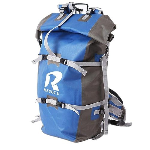 Resecu 100% Waterproof Backpack - Dry Bag Closure Daypack - 50L for Water Sports, Adventure Travel, Motorcycle Trips, or Bike Commuting (Blue)
