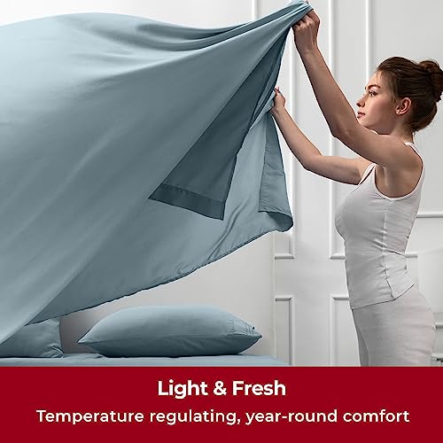 Image of Mellanni Split King Sheets Set - 5 PC Iconic Collection Bedding - Hotel Luxury, Extra Soft, Cooling Bed Sheets - Wrinkle, Fade, Stain Resistant (Split King, Spa Blue)