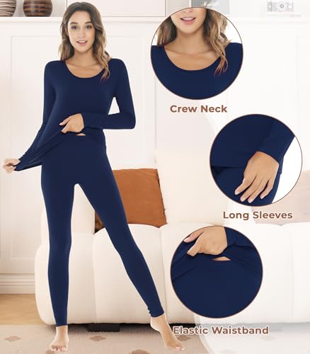 Image of NACHILA Thermal Underwear for Women-Viscose Made from Bamboo,Soft Long Johns Set Base Layer Pajamas Set Long Sleeve Pjs
