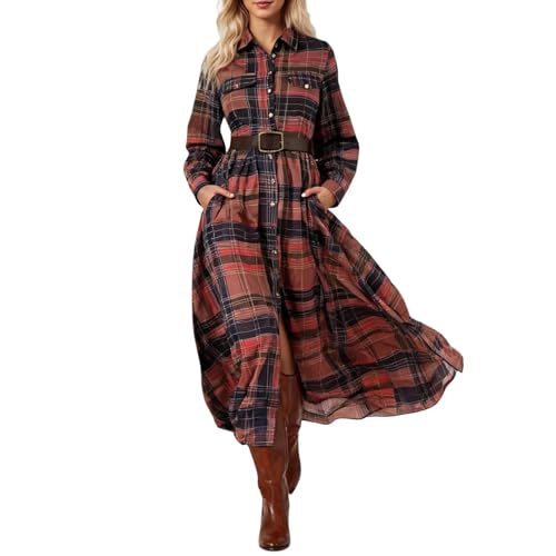 Robe trapèze à carreaux mi-longue en tissu doux premium