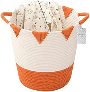 Inwagui Cotton Rope Basket Large Woven Storage Basket Baby Laundry Hamper Nursery Storage Bin for Toys Clothes Towel Blanket, Orange
