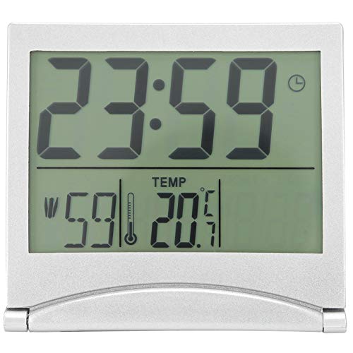 Electronic Compact Alarm Foldable Calendar Easy to Read Atomic Desktop Clock Auto Set Digital Alarm Clock Screen with Time/Date/Temperature Display- Perfect for Nightstand or Desk - Image 5