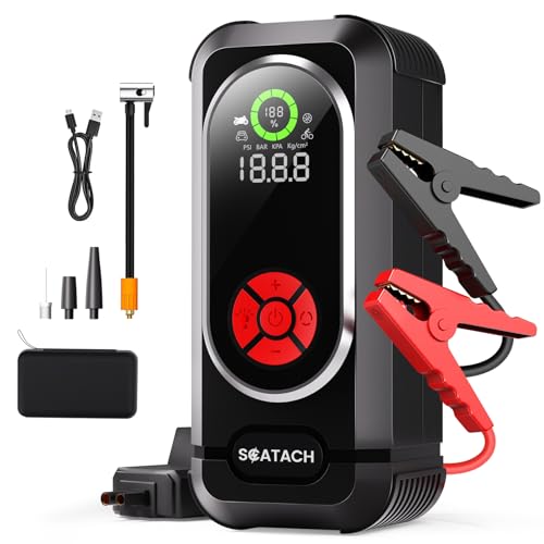 6000A Jump Starter with Air Compressor, Car Battery Jump Starter Portable (10.0 Gas/10.0L Diesel), 150 PSI 12V Car Battery Jump Box with Tire Inflator, Jumper Cables, LED Light, LED Display