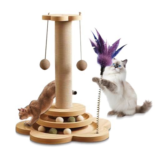 Arbre à chat et griffoir pour chat d'intérieur multifonction robuste en bois - 2