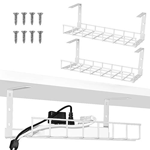2 paquetes de bandeja de gestión de cables, 40 cm debajo del escritorio organizador de cables para administración de cables, bandeja de cable de metal para escritorios, oficinas y cocinas (blanco)
