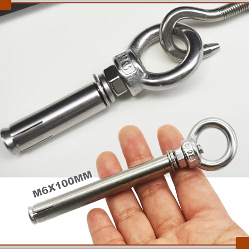 Image of M10 Stainless Expansion Eyebolt 4 inch(100mm) Long Threaded Screw Ring Lifting Shoulder Hook with Nut Washer Locking as Anchor Point for Cement Block Wall 330LB~550LB,6 Pcs M10X100mm