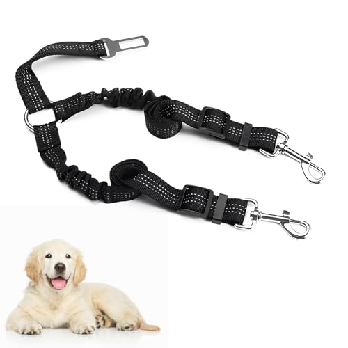 Cinturón de Seguridad Doble para Perro,Suuwwn Cinturón de Seguridad Coche Perro cinturón de Seguridad elástico Ajustable Ajustable Reflectante Seguro Doble Coche arnés Divisor para Viajar