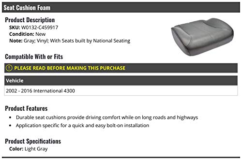 Marketplace Auto Parts Seat Cushion - Light Grey Vinyl - Compatible with 2002-2016 International 4300 (National Seating)