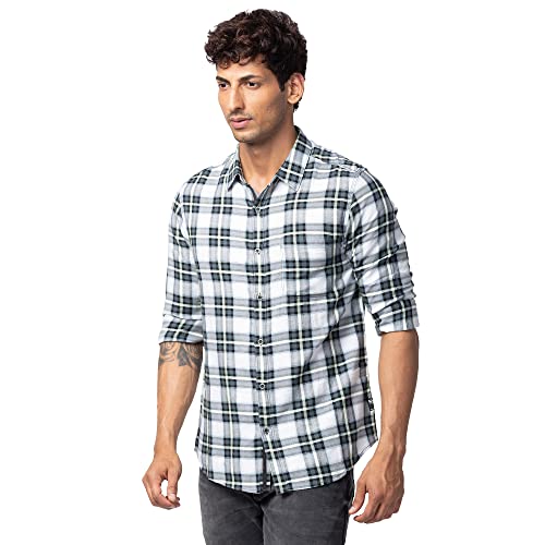 Image of Spykar Men's Slim Fit N /A Full Sleeve Checked Casual Shirts