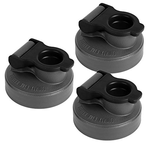 County Line Kitchen Regular Mouth Mason Jar Flip Cap Lid, Durable, Airtight, Leak-Proof Seal - Black, 3 Pack