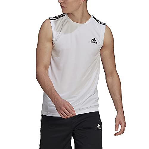 Adidas Men's Standard Aeroready Designed 2 Move Sport 3-Stripes Tank Top, White, X-Small