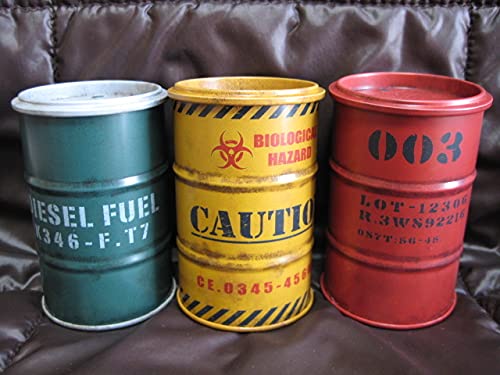 小物入れ　ドラム缶型 Amazon.co.jp: ドラム缶 ブリキ フタ付 3種セット バイオ