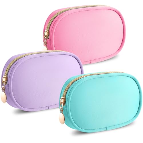 Pinkunn 3 Pcs Small Cosmetic Bag for Purse Nylon Mini Pouch Makeup Bag Preppy Organizer Pouch Small Cosmetic Travel Makeup Nylon Zipper Purse Organizer for Women(Bright Color)
