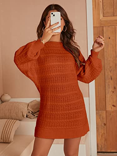 Miessial Women's Loose Oversized Cable Knit Sweater Mini Dress Casual Crewneck Long Sleeve Pullover Sweater Dress2