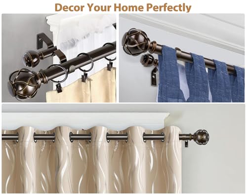 Image of KAMANINA 1 Inch Double Curtain Rods for Windows 36 to 72 Inches (3-6 Feet), Bronze Heavy Duty Double Curtain Rod, Telescoping Drapery Rod with Netted Texture Finials, Fewer Rods, Easier Install