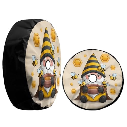 Image of Delerain Spare Tire Cover with Backup Camera Hole Gnome and Bees Wheel Covers Waterproof Dust-Proof UV Sun Universal Fit for Jeep Trailer RV SUV Truck (17 Inch for Diameter 31 inch-33 inch)
