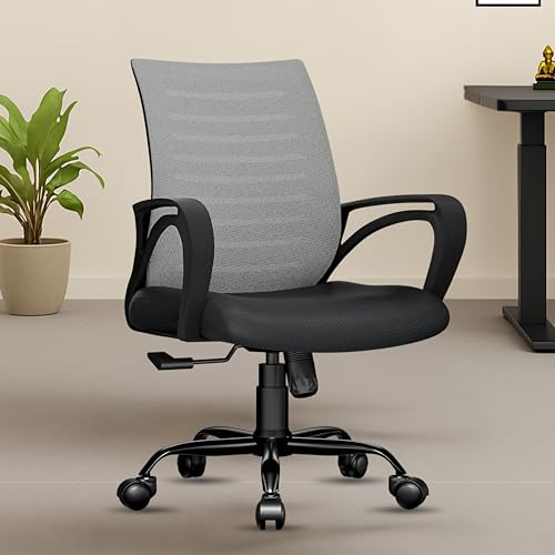 beAAtho® Verona Mesh Mid-Back Ergonomic Desk Office Chair with Tilting Mechanism, Comfortable Seat, and Revolving Heavy Duty Metal Base | Ideal for Work from Home & Study (Grey)