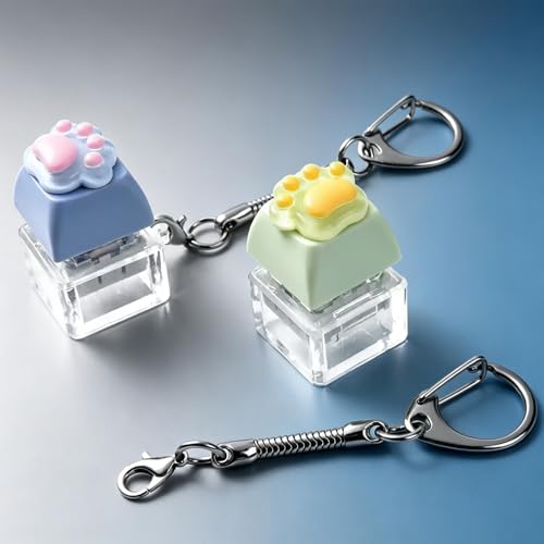 Image of Keyboard Fidget Toy, Four Key Mechanical Style Keychain with Snake Chain, Stress Relief Gadget for Office Workers and Students, Portable Anxiety Relief Tool for Commuting and Gaming
