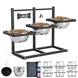Elevated Dog Bowls for Large Dogs, 6 Height Adjustable Raised Stand with Mat, Slow Feeding Bowl and Three 1700ML Bowls, for Large Breed and Multi-Pet Households