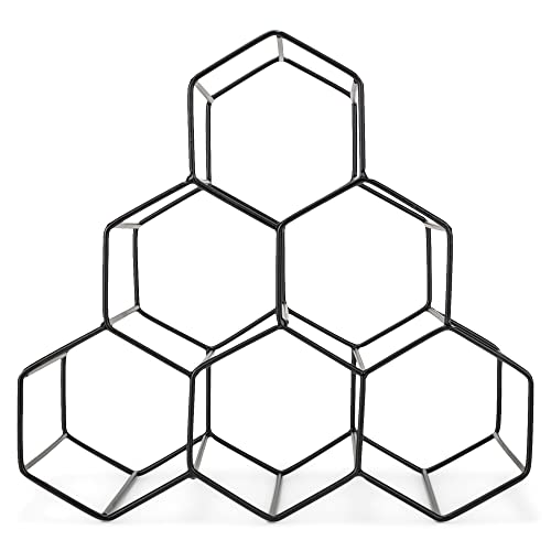NAT & Jules Honeycomb Black Metal Tabletop Wine Rack - Perfect for Kitchen Countertop, Pantry or Cabinets Display or Storage - Hold 6 Bottles, Black