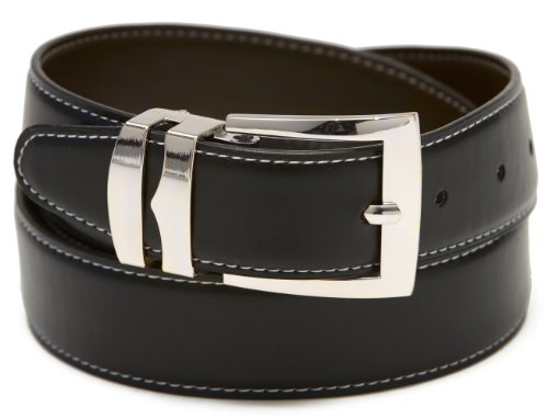 Reversible Belt Wide CHARCOAL GREY/Black with White Stitching Silver-Tone Buckle2