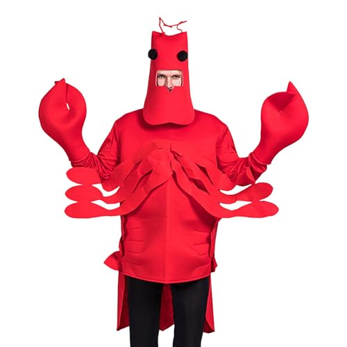 Disfraz rojo – Disfraz de cosplay para adultos, mono con capucha | Cómodo disfraz de criatura marina y cangrejo, unisex, disfraz de Halloween para hombre y mujer, ideal para fiestas de cumpleaños