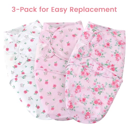 Image of david's kids 100% Cotton 3 Pack Baby Swaddle Wrap for 0-3 Months, Soft Breathable Swaddle Blanket for Newborn Infant, Adjustable Baby Wrap Sleep Sacks for Girls, Newborn Essentials, Floral