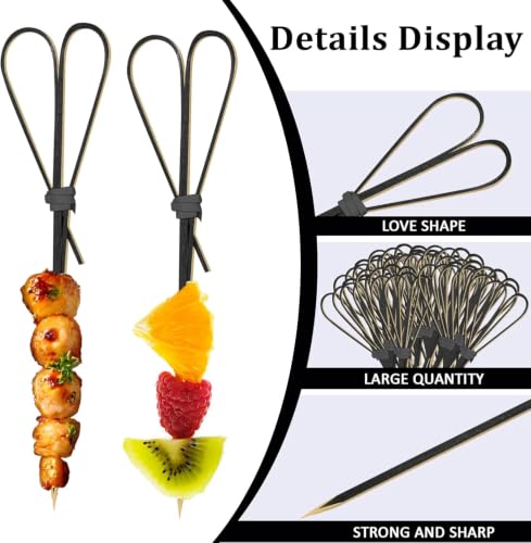 Image of Somani Decorative Bamboo Cocktail Picks Black Heart Loop | Bamboo Strip Heart Topper Food Picks for Appetizers, Drinks & Garnish | Cafe, Lounge, Bakery, Catering & Home Entertaining | Pack of 100