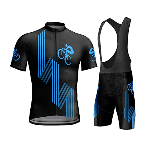 Maillot de Cyclisme Homme Manches Courtes, Été Tenue VTT Pro et Cuissard À Bretelle Vélo Route avec 9D Gel Rembourré, Vêtement Combinaison Cycliste...