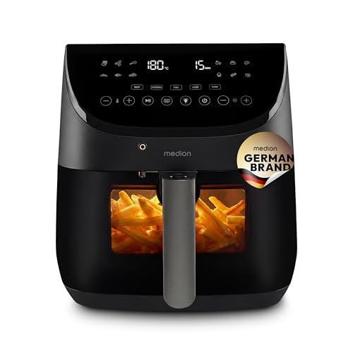 MEDION Airfryer XXL 6.6 L - Heißluftfritteuse mit Fleischthermometer, leiser Betrieb, Automatikprogramme mit abgestimmten Lüfterstufen, PFAS-freie Antihaftbeschichtung