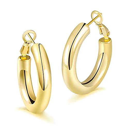 DANLINI Dicke goldene Creolen - Leichte, klobige goldene Creolen für Frauen Hypoallergene große Howllow-Röhrenohrringe 30 mm, Gold Cover