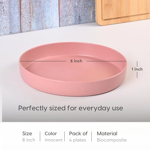 Image of Eha Earth Friendly Verde Round Plates | Set of 4 | 8 inch | Made with Rice Husk Biocomposite | Breakfast Plates | Unbreakable Dinner Plates Set | Microwave Safe | Innocent