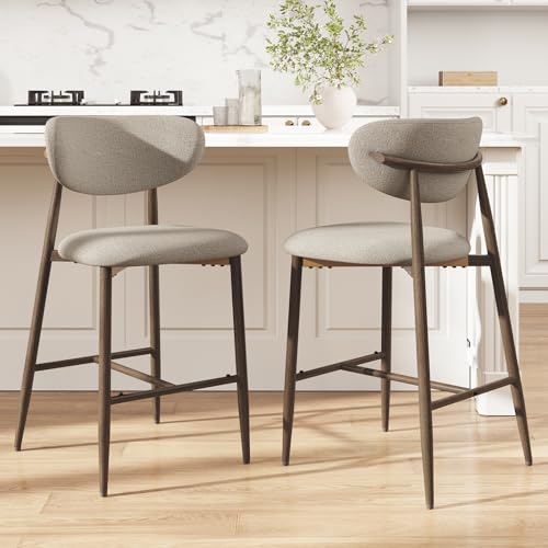 Image of MALOL Bar Stools Set of 2, Counter Height bar stools, Kitchen Bar Stools with Backs, Modern Upholstered, Modern Bar Stools with Metal Legs for Kitchen Island, Counter, Camel