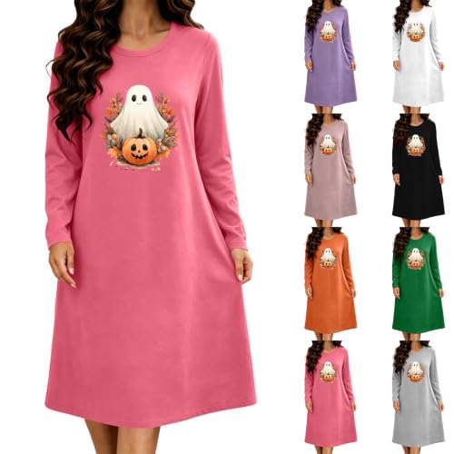 fartey Halloween Dress for Women Long Sleeve Ghost Nightgown Sleep Dress - image 1