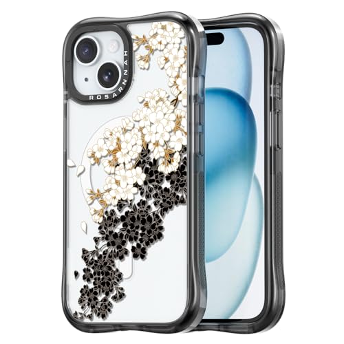 Rosarnnah for iPhone 15 Case Aesthetic Black, Plum Blossom