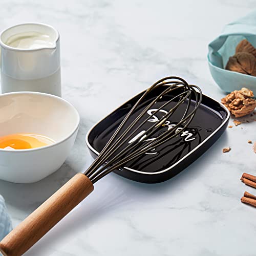 Image of Ceramic Spoon Rest for Stove Top, DAYYET Large Spoon Holder, Spoon Rest for Kitchen Counter, Heat-Resistant Cooking Utensil Rest, Black Kitchen Decor and Accessories
