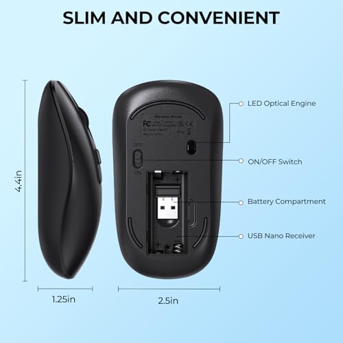 Image of cimetech Wireless Mouse for Laptop, Portable Slim Silent Design for Left & Right Hand Users, Storable Nano Receiver, 800-1600 DPI, 2.4G Compact Computer Mice for MacBook, PC, Windows, Chromebook