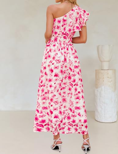 Image of ZESICA Women's 2026 Summer Floral Sleeveless Maxi Dress | One Shoulder, Sleeveless, Ruffle, High Waist, Beach Wedding Guest, Vacation, Graduation, Bridal Shower, Boho Long Dresses