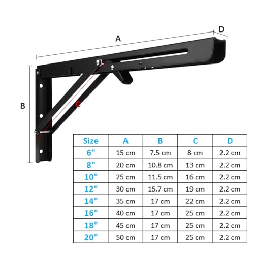 2 Piezas Escuadras Abatibles, 300mm Soporte Estantería Plegable Metal, Soporte de Estante Plegable, Pared Soporte de Estante para Cocina, Dormitorio, Estudio - imagen 3