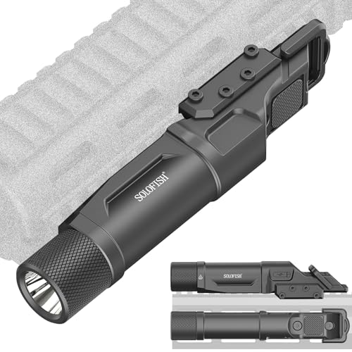 Solofish 1750 Lumens Tactical Flashlight is Compatible with Picatinny/Mlok Rail for Rifle, Rechargeable Weapon Light with Strobe/Momentary, with Switch Protection Guard
