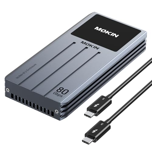 MOKiN 80Gbps M.2 NVMe SSD Enclosure with LCD Display Cooling Fan PCIe Gen5 M.2 Enclosure Compatible with Thunderbolt 5/4/3 & USB4/3.1/3/2 Supports NVMe 2280/2260/2242/2230 SSDs up to 8TB