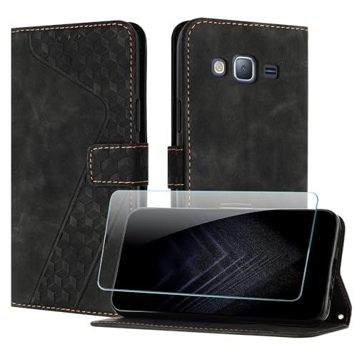 JayModCase Funda para Samsung Galaxy J310 / J3 2016, PU Piel Flip Carcasa con [Galaxy J3 2016 Protector de Pantalla] Cierre magnético Soporte Plegable Tarjetas y Cartera (Negro)