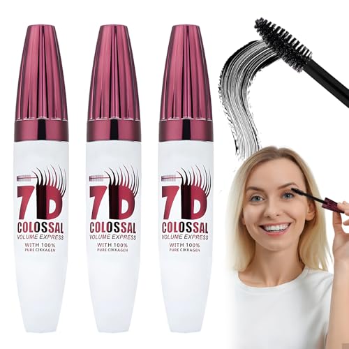 3 Unidades Máscara de Pestañas 7D Fiber, Larga Duración Rímel, Mascara Waterproof Rizo Natural, Para Un Volumen Exquisito, Para Diario y Fiestas (Negro)