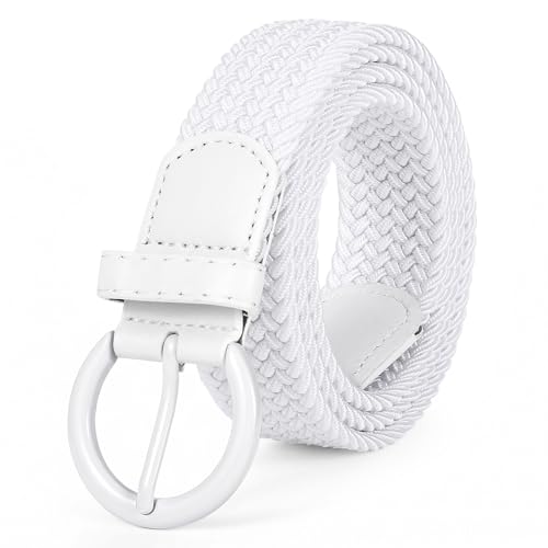 Image of JASGOOD Women Men Braided Woven Elastic Stretch Waist Belt Golf Canvas Fabric Casual Belt for Jeans Pants