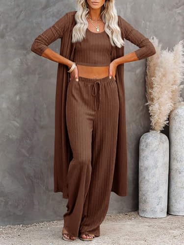 Image of Fessceruna Womens 3 Piece Lounge Pajamas Sets Cute Vacation Matching Set