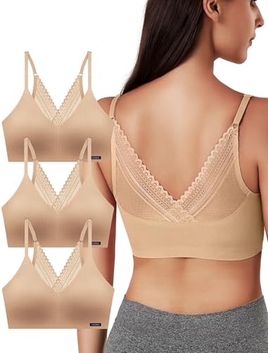Image of Livona Lace Bralette for Women - Comfort Sports Bra Wireless Padded Bralette with Support Workout Tops Cami Crop S-XXL